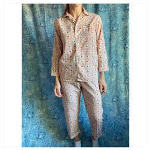 Vintage XS petite Christmas pajamas set matching top bottom kids XL